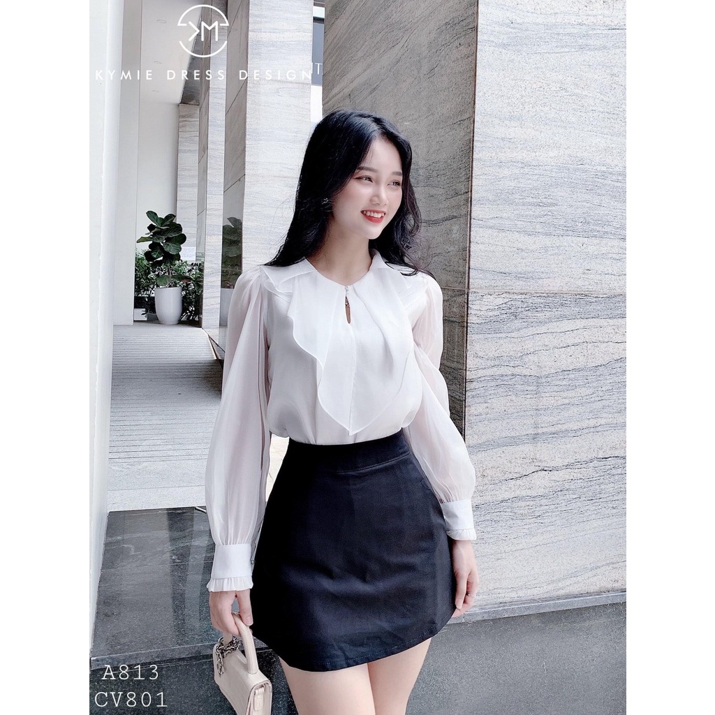 [Mã FAMARAL1 giảm 10K đơn 50K] ÁO SƠ MI TƠ ÓNG CỔ BÈO ĐÍNH NGỌC 2 LỚP