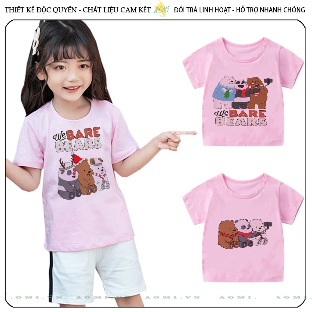 ÁO THUN Kawaii 3 chú gấu we are bear UNISEX PHÔNG HỒNG TAY NGẮN NAM NỮ GIA ĐÌNH CẶP ĐÔI SIZE TRẺ EM BÉ TRAI GÁI AOMIVN