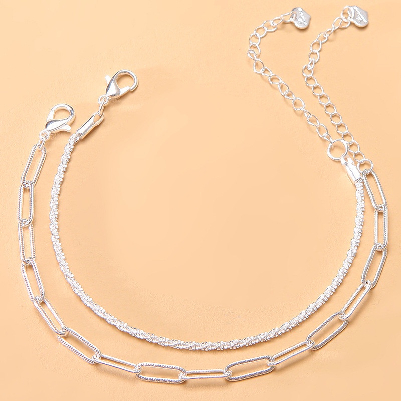 Vòng Tay Chuỗi Hạt Hình Ngôi Sao / Mặt Trăng Màu Bạc Đơn Giản Thời Trang Cho Nữ