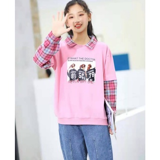 Áo nỉ da cá phối cổ sơ mi bé gái B036