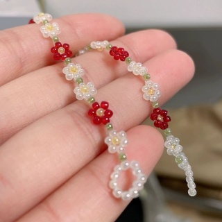 Vòng Tay Hạt Cườm Hình Hoa Nhỏ Màu Đỏ TK506