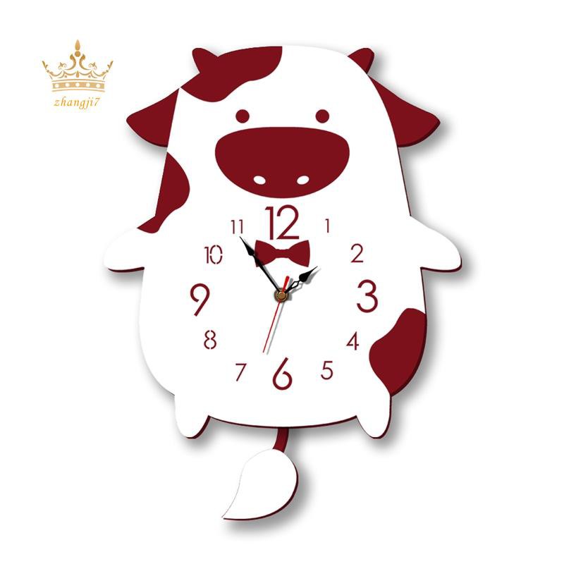 [On Sale]Cartoon Swing Kids Wall Clock ern Design Home Decor Pendulum Watch Creative Animal Decorative Clocks For Walls Red