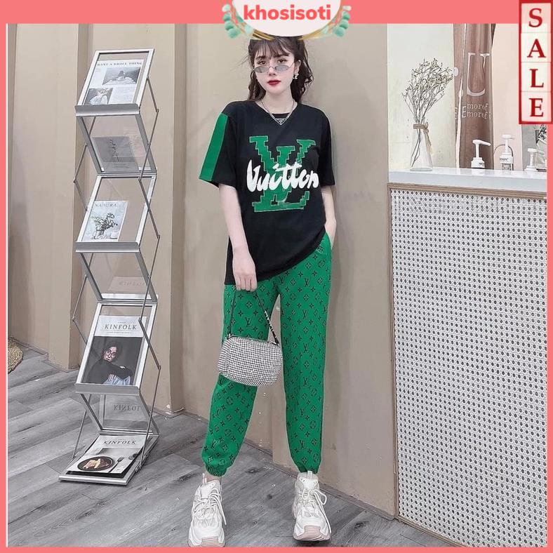Set bộ nữ đi chơi S033 bộ thể thao nữ quần jogger dài bigsize cotton form rộng ngắn tay cổ tròn cá tính M L XL XXL SOTI