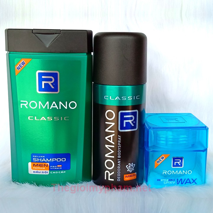 Combo Xịt Romano 150g + Gội Romano180g + Wax Romano 60g