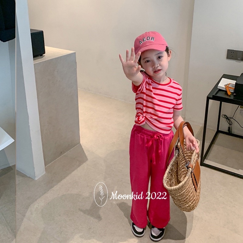Set áo kẻ hồng quần xuông dài cho bé gái
