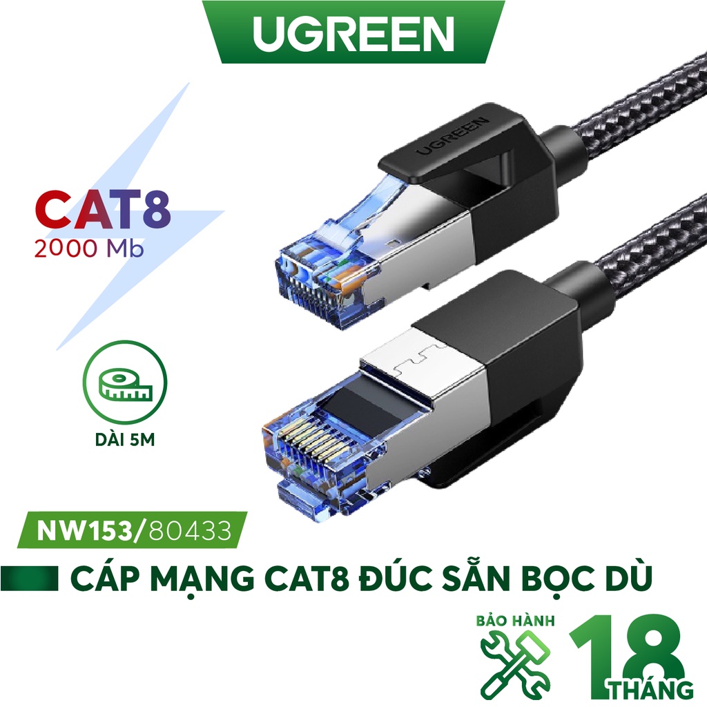 Cáp mạng Cat8 đúc sẵn bọc dù dài 1-5M chính hãng UGREEN NW153 - Hàng phân phối chính hãng - Bảo hành 18 tháng