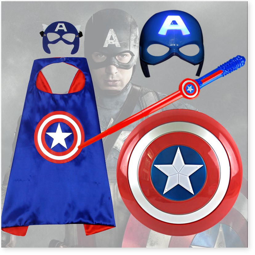 Captain America Shield Đồ chơi trẻ em Mặt nạ phát sáng Âm thanh và ánh sáng Áo choàng thanh kiếm Ngày trẻ em Bộ quần áo