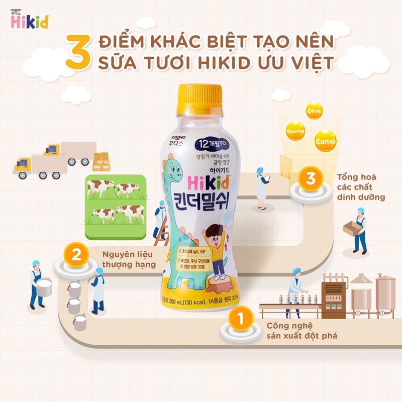 Sữa tươi Hikid chai 200ml - Hàn Quốc