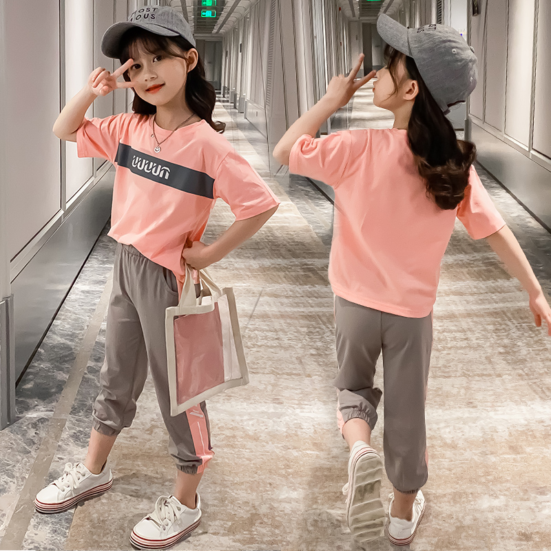 Set đồ thể thao denim hai mảnh phong cách năng động cho bé gái 8 9 10 12 tuổi mùa hè 2021