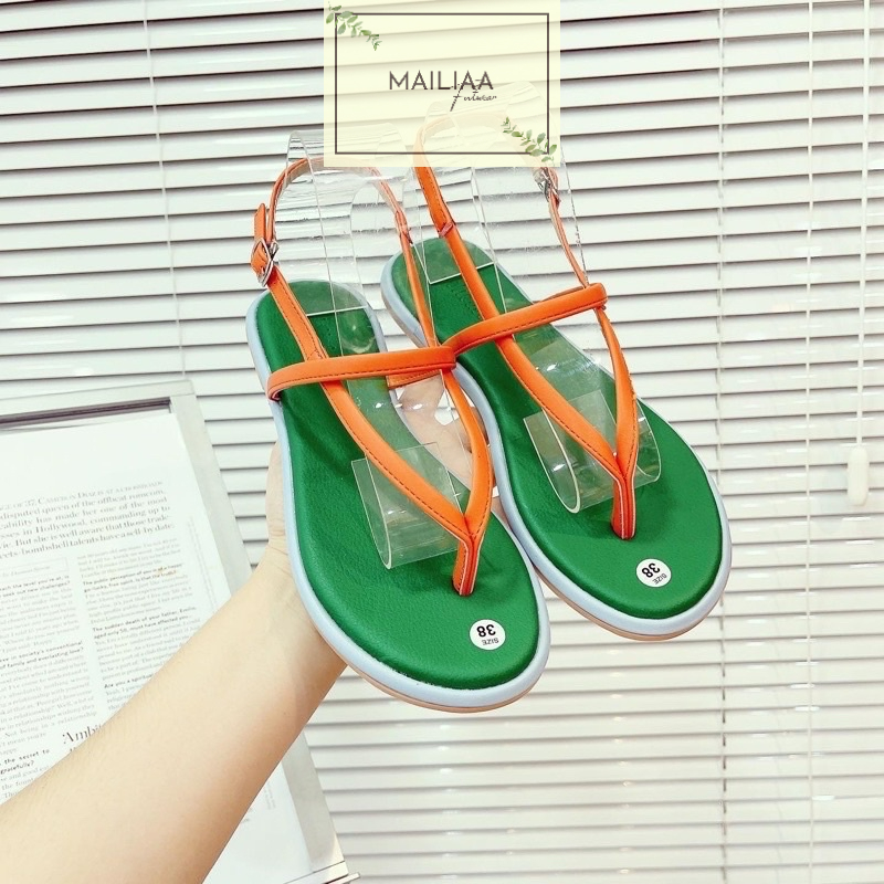 Sandal nữ xỏ ngón, sandal nữ, sandal đế xẹp nữ MAILIAA quai kẹp dây ngang 5 màu
