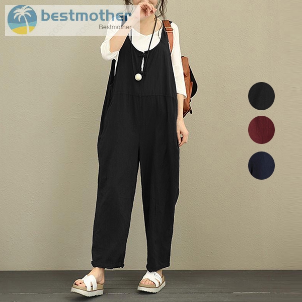 Jumpsuit yếm quần dài dáng rộng thoải mái cho nữ