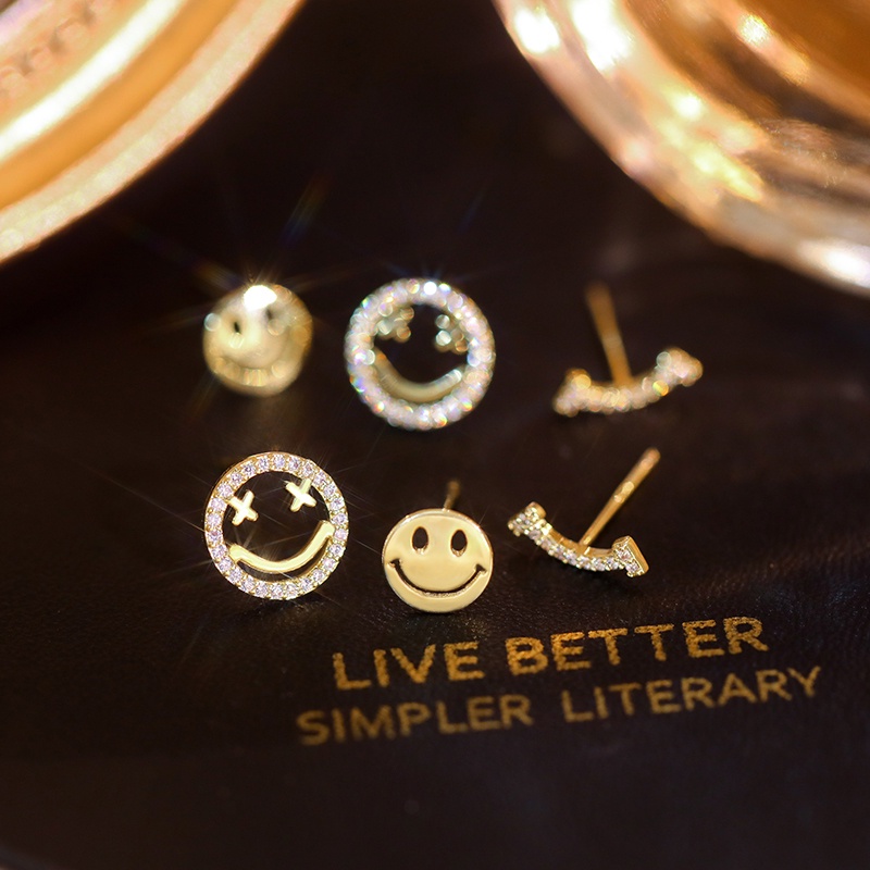 [Jiudolan] Set 6 Đôi Bông Tai Mạ Bạc 925 Hình Mặt Cười Phong Cách Hàn Quốc Thời Trang Mùa Hè Dành Cho Nữ