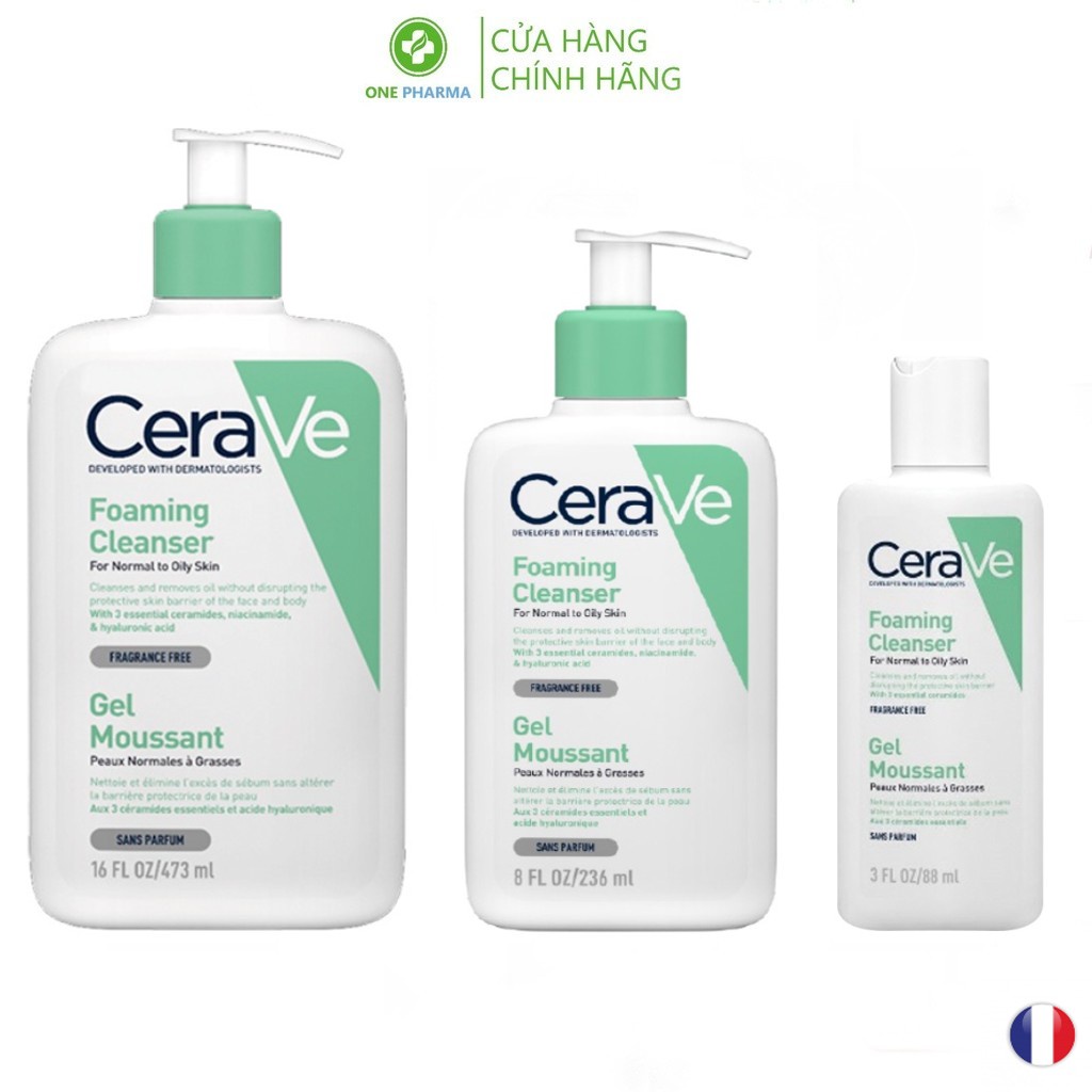 Sữa rửa mặt CeraVe dành cho da thường và da dầu CeraVe Foaming Facial Cleanser 88ml, 236ml, 473ml