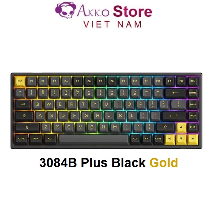 Bàn phím cơ AKKO 3084B Plus Black &amp; Gold (Bluetooth 5.0 / Wireless 2.4Ghz / Hotswap / Foam tiêu âm / AKKO CS Jelly sw)