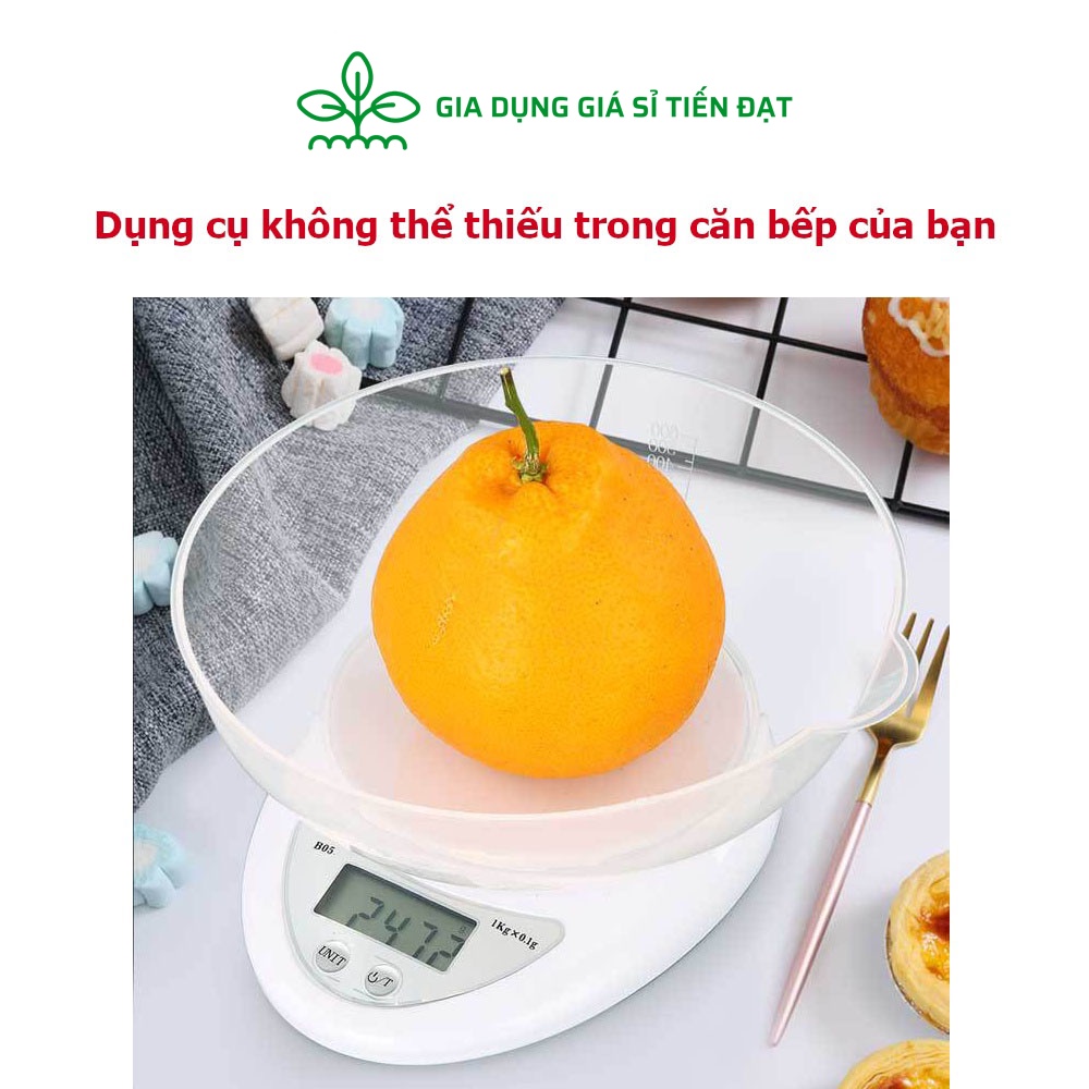 Cân tiểu ly điện tử 5kg - 1g cân làm bánh dùng trong nhà bếp tặng kèm thước đo và 2 pin aaa