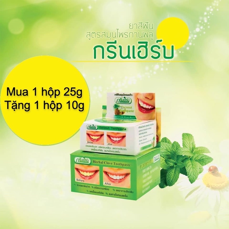 Kem Trắng Răng Green Herb Thái Lan 25g Tặng Hủ Nhỏ 10g mua 1 tặng 1