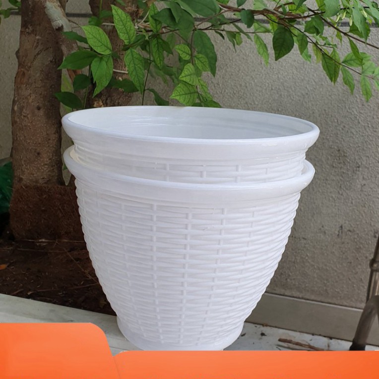 (GIÁ SỈ) Bộ 2 chậu trồng hoa mây đan vành trắng 26x20cm