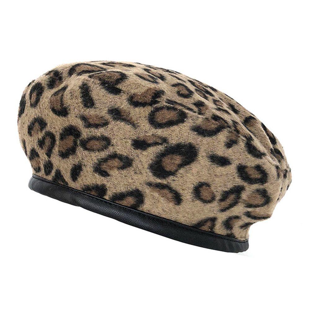 HS Mũ Beret Họa Tiết Da Báo Thời Trang Thu Đông Phong Cách Retro