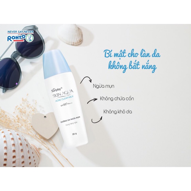 Kem chống nắng Sunplay Skin Aqua Acne Clear Milk 25g tặng kem rửa mặt Hadalabo/Acnes 25g hoặc son Water Color
