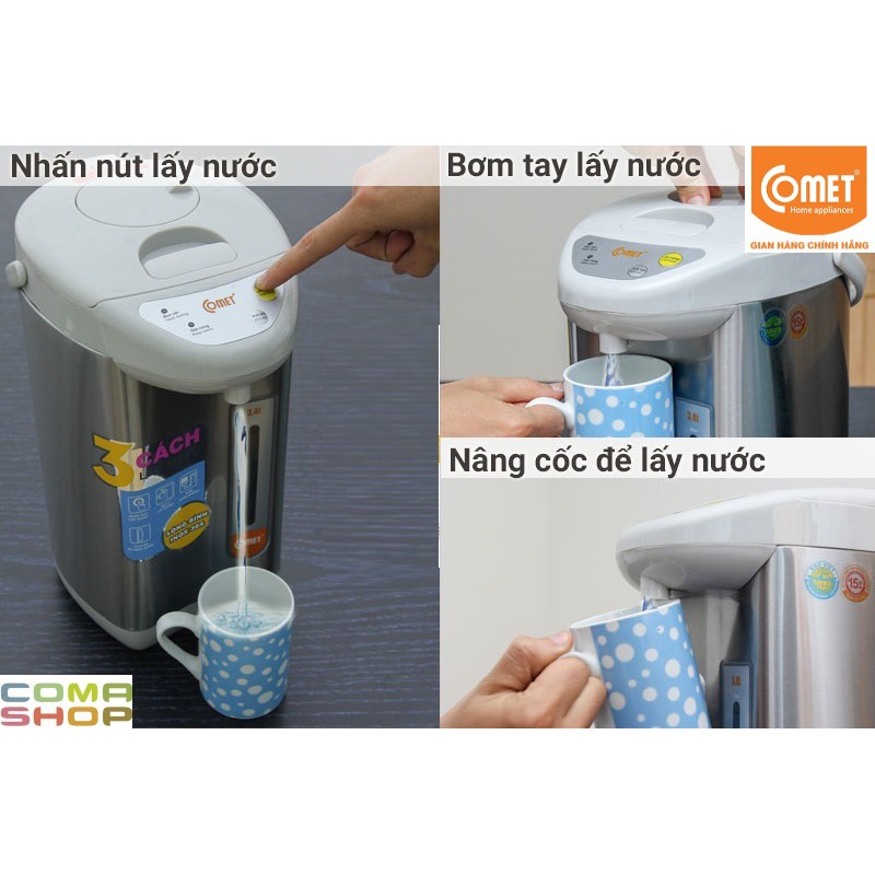 CM3217 - BÌNH THỦY ĐIỆN THÉP KHÔNG GỈ COMET 3.4L - BẢO HÀNH CHÍNH HÃNG 12 THÁNG