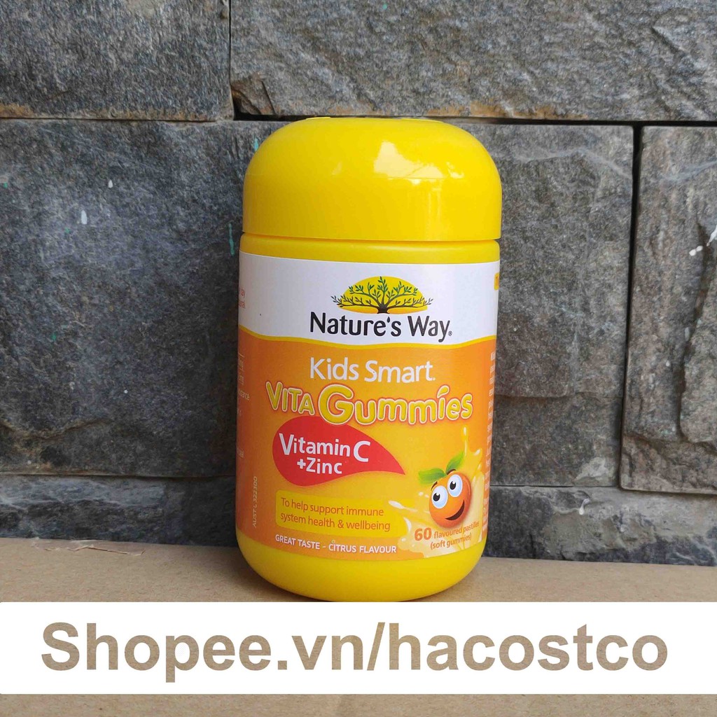 Kẹo dẻo nhai Nature's Way Kids Smart VITA Gummies Vitamin C + Zinc 60 viên 120 viên - Bổ Sung Vitamin C Và Kẽm Cho Bé