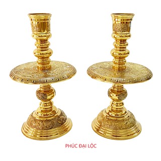 Đôi chân nến Vĩnh Tiến số 4 (VT4) cao 48 cm nặng 6,6 kg màu vàng sáng bóng - Đồ thờ phụng cao cấp bằng đồng