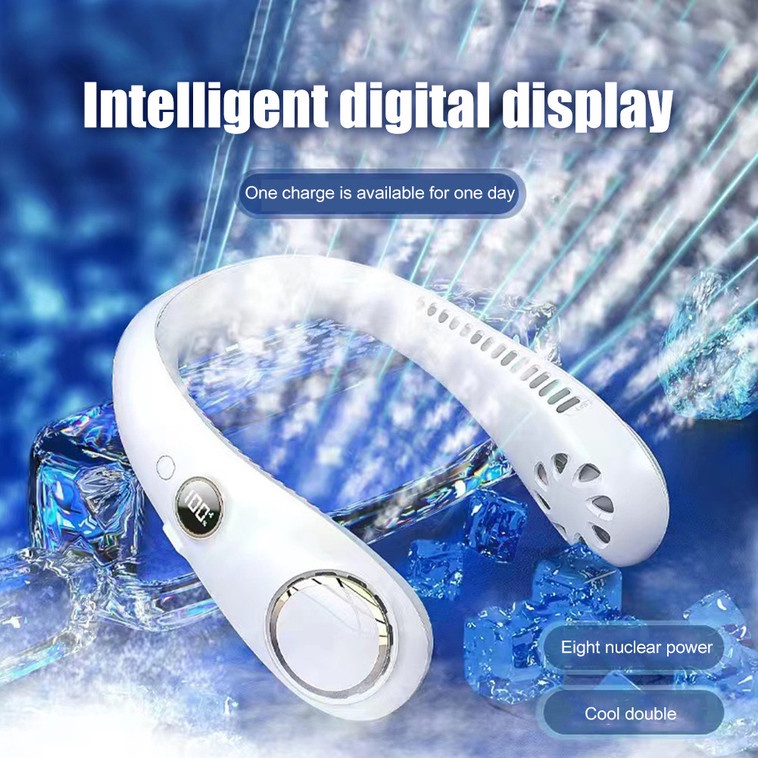 Quạt Đeo Cổ Mini Không Cánh Bản Nâng Cấp 2023 Có Màn Hình LED Hiển Thị Sạc USB Tiện Lợi Thời Trang