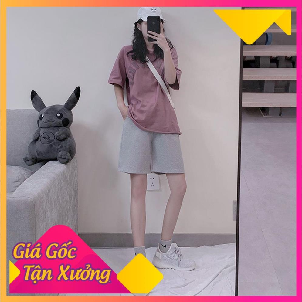 F Quần Short Nam Nữ Unisex THUN BASIC Form Rộng Simple - Kiểu quần đùi thun trơn co dãn màu đen xám Leevin Store DS