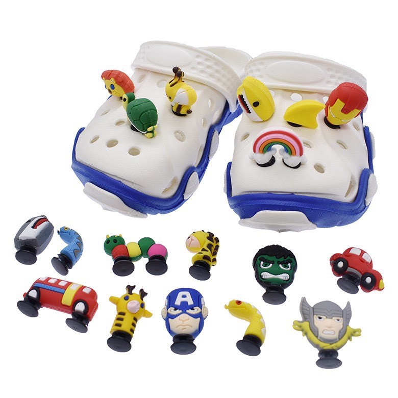 3 STICKER 2D , Jibizt Dính Dép, gắn dép sục khủng long, lò xo, đèn sáng, hoạt hình, động vật, cây lá quả Babo.store