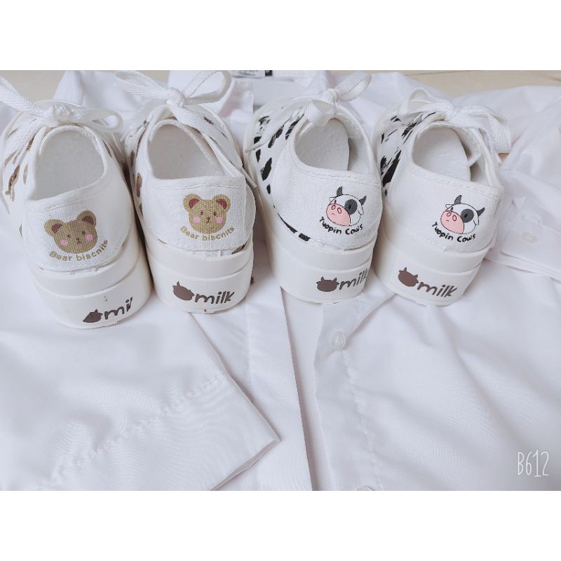 Giầy thể thao chất vải canvas mềm nữ bò sữa cow milk dáng cơ bản basic 2021_VIDEO (form rộng LẤY giảm 1 size đang đi) | BigBuy360 - bigbuy360.vn