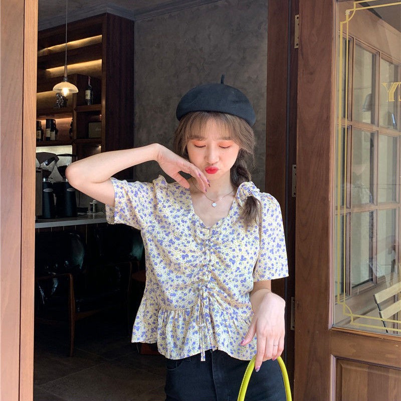 Áo cộc hoa nhí rút dây cực xinh - Áo kiểu vintage forgirl | BigBuy360 - bigbuy360.vn