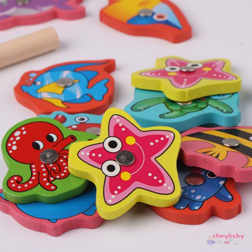 【OMB】 Outdoor Toys Fishing Pool Electric Magnetic Ocean Wood Fishing Toy Rod  Set