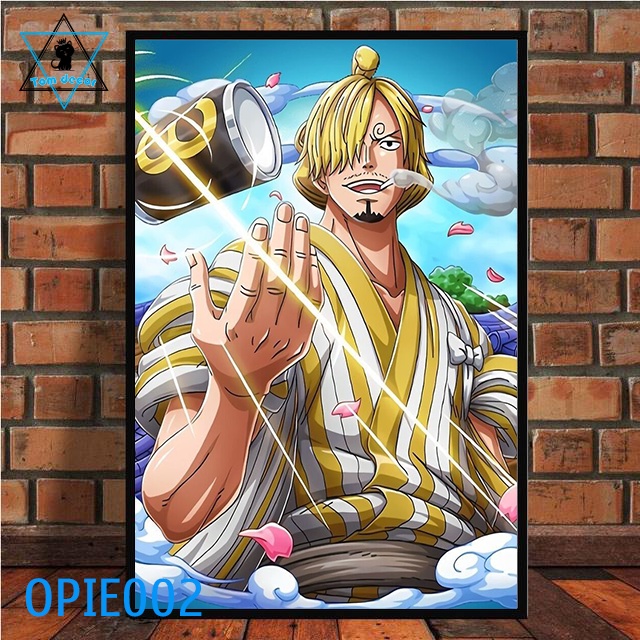 Tranh canvas đơn 1 bức có khung composite treo tường siêu đẹp - Tranh onepiece-luffy-zoro-law-kaido