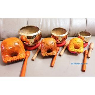 Cả bộ chuông VN đk 11 +  mõ VN 10 cm dày viền có pha, mõ mít lõi tiếng vang