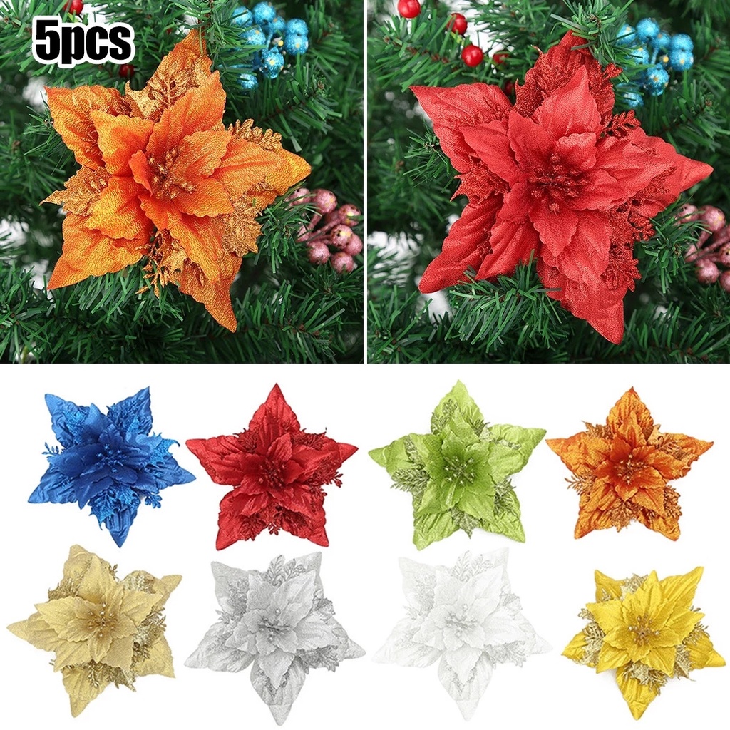 Set 5 bông hoa nhân tạo trang trí Giáng sinh/nội thất/khách sạn/năm mới