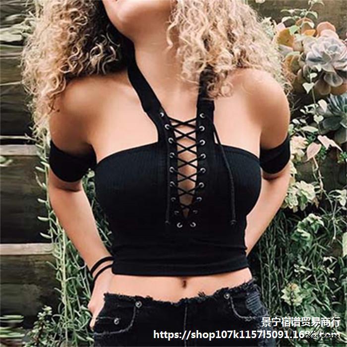 Áo Croptop Trễ Vai Tay Ngắn Dây Đan Chéo Thời Trang Dành Cho Nữ