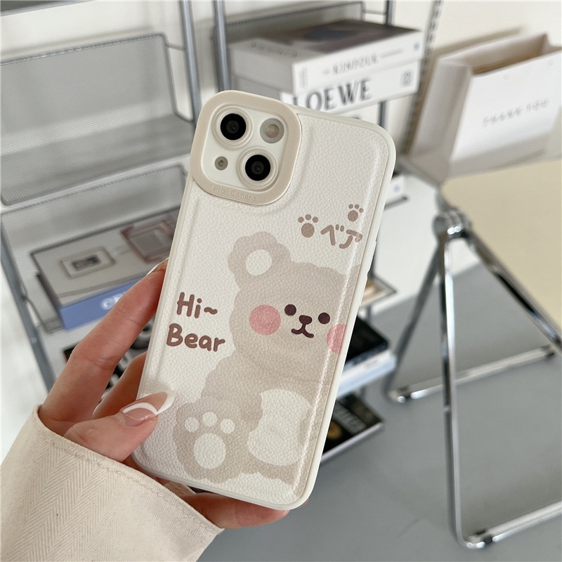 Ốp lưng iphone ốp Điện Thoại Da MINI Màu Trơn In Hình Gấu Hoạt Hình Cho iPhone 14 13 12 11 PROMAX XS XR XSMAX SE2020 6 7 8PLUS