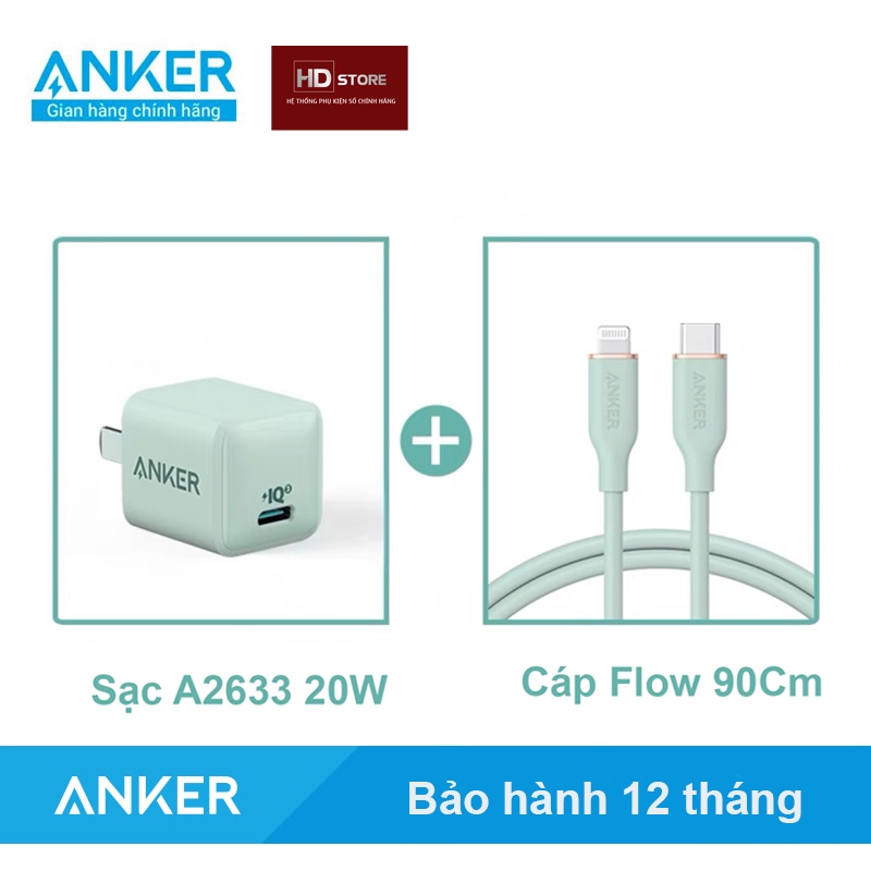 Bộ Sạc nhanh Anker PowerPort Nano III 20W + Cáp Powerline 3 Flow  - Mã A2633 + A8662 Sạc nhanh Iphone 11 12