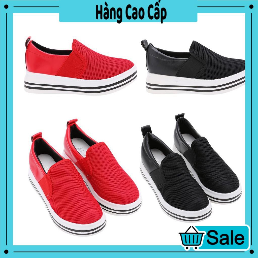 [FREE SHIP] Giày slip on giày độn đế tăng chiều cao nữ vạch kẻ đế mới nhất (đen, đỏ) | BigBuy360 - bigbuy360.vn