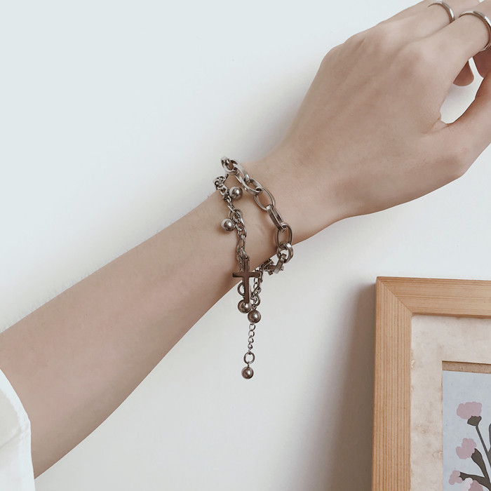 Vòng Tay Hai Lớp Bằng Thép Titan Phong Cách Hip Hop Cho Cặp Đôi