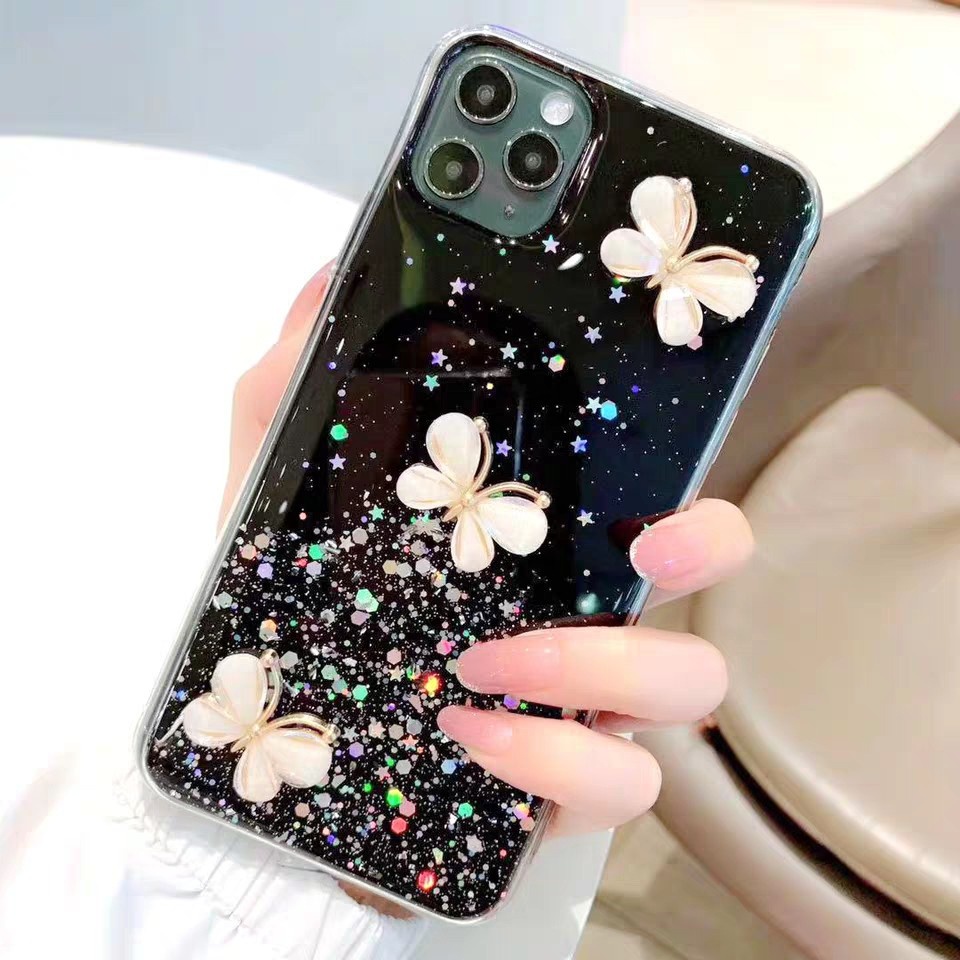 Ốp Điện Thoại Mềm Trong Suốt Hình Bướm Kim Tuyến Cho Oppo A15 A35 A15S A16 A52 A72 A92 A54 F7 A7 A5S A9 RENO 6 RealmeC15 C12