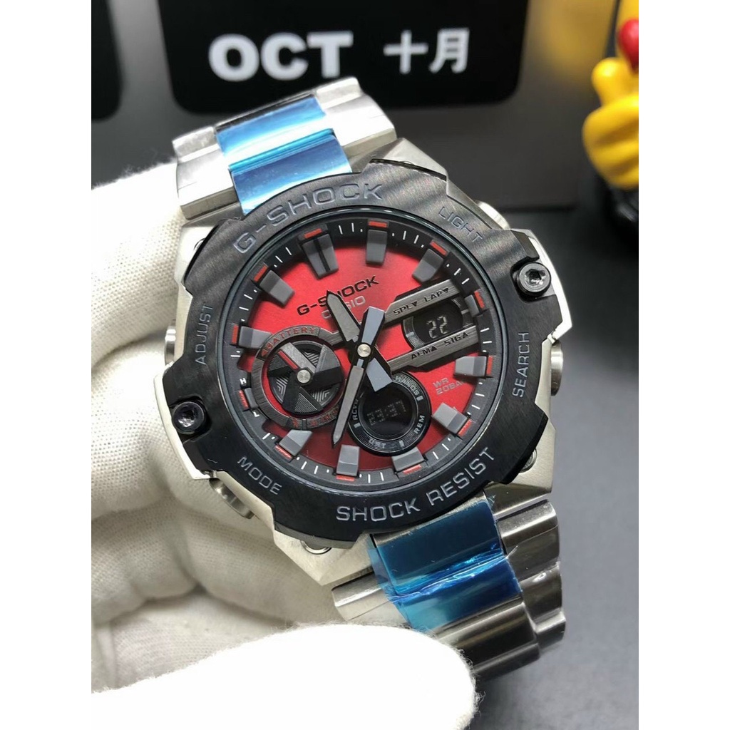Đồng Hồ Nam G-shock GST-B400 OneTime vỏ Full thép viền đen mặt đỏ nổi bật, sang trọng