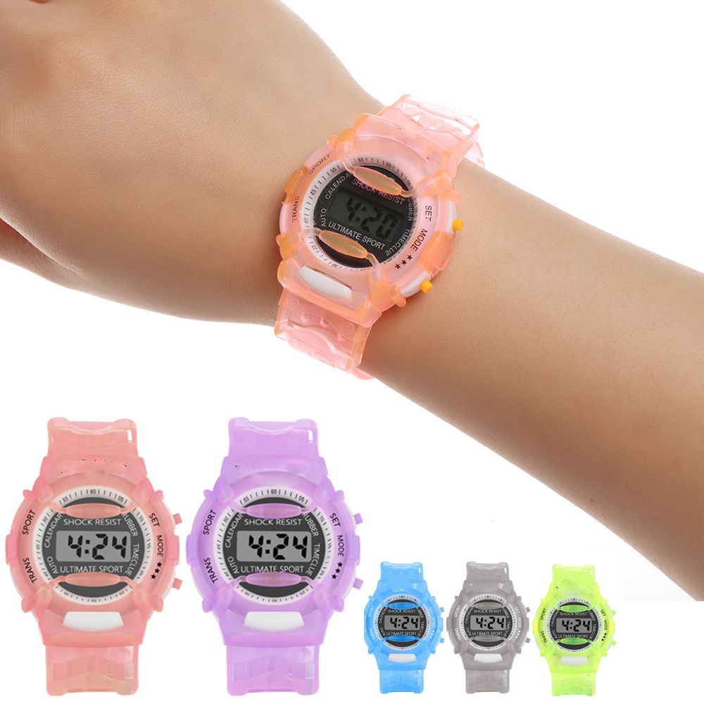 MYRON Đồng hồ đeo tay điện tử màn hình LCD bằng silicon màu kẹo thiết thực cho trẻ em