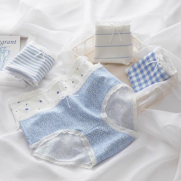 Quần Lót Nữ Cotton Dễ Thương Tông Xanh Cao Cấp Kháng Khuẩn Nhiều Họa Tiết Caro Kẻ Xinh Xắn 335