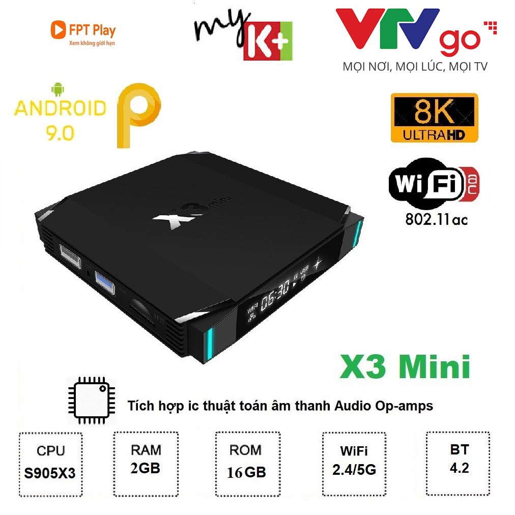 Android TV Box X3 Mini - Ram 2GB, Bộ nhớ trong 16GB, Amlogic S905X3, Bluetooth, chip âm thanh cực hay cho nhạc, Karaoke