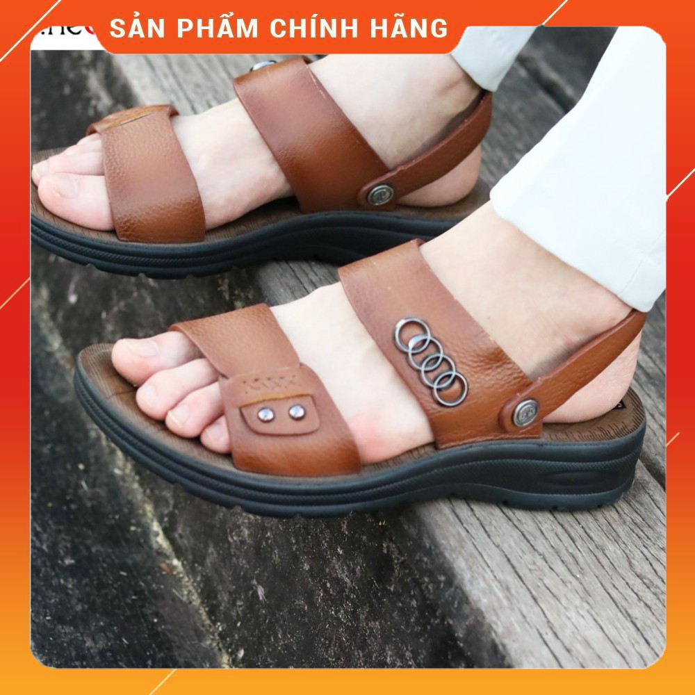 Sandal nam-dép da cao cấp HT.NEO-da bò mềm, đế  cao 3,5cm khâu may chân quai siêu chắc chắn (SD60)