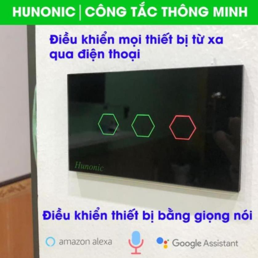 Công tắc cảm ứng Hunonic Datic 2 Nút kết nối Wifi điều khiển mọi thiết bị từ xa qua điện thoại, 2 màu trắng và đen