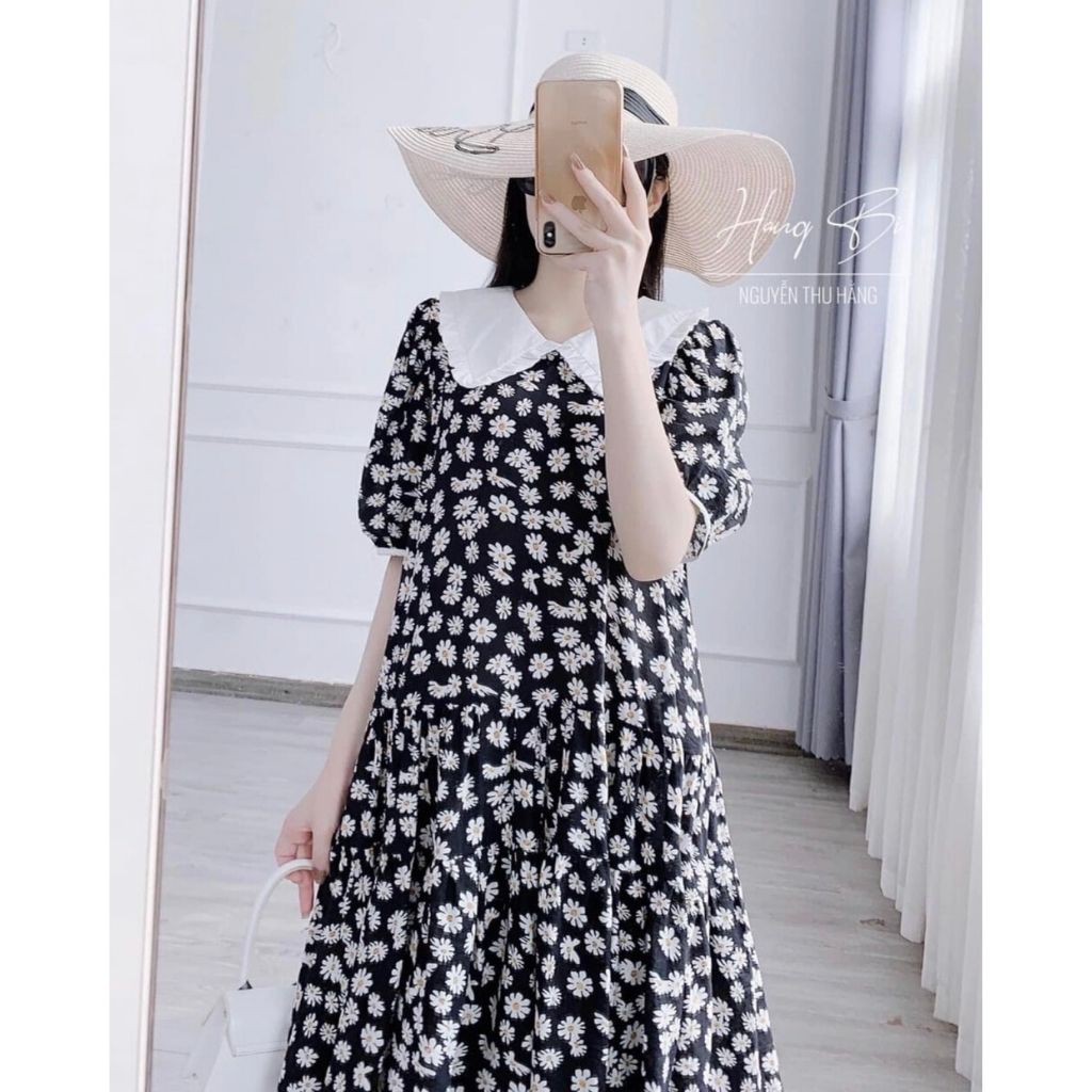 Đầm bầu thời trang thiết kế cúc họa mi MB104 chất lụa mềm không nhăn freesize từ 45 đến 70kg