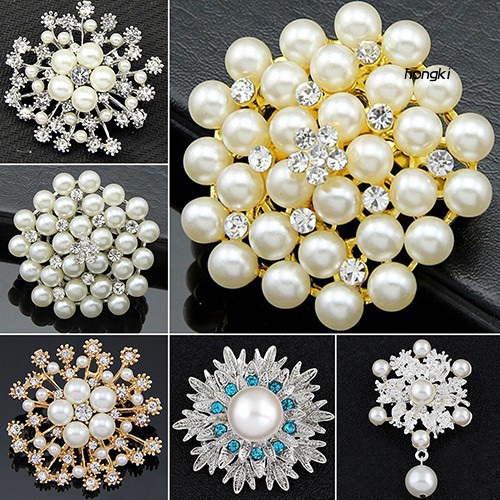 Ghim cài áo hình bông hoa phối ngọc trai giả thời trang cho nữ