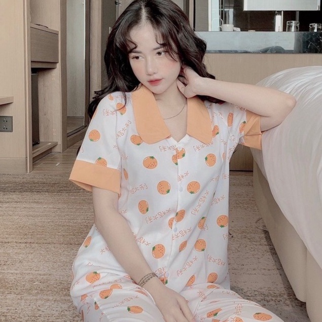Đồ bộ pijama lụa ngủ mặc trong nhà tây cộc quần dài bigsize hoa lá cổ sen cute xinh đẹp vật liệu Kate cao cấp DQ243